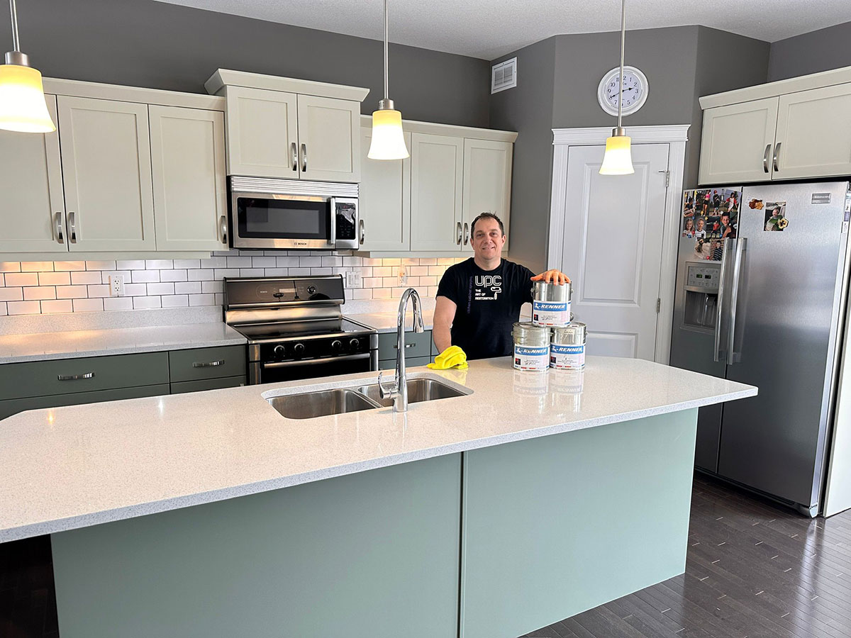 Light Green Kitchen - Pavlo Construction Projects - Kitchen Cabinets Spray-Painting Service Canada